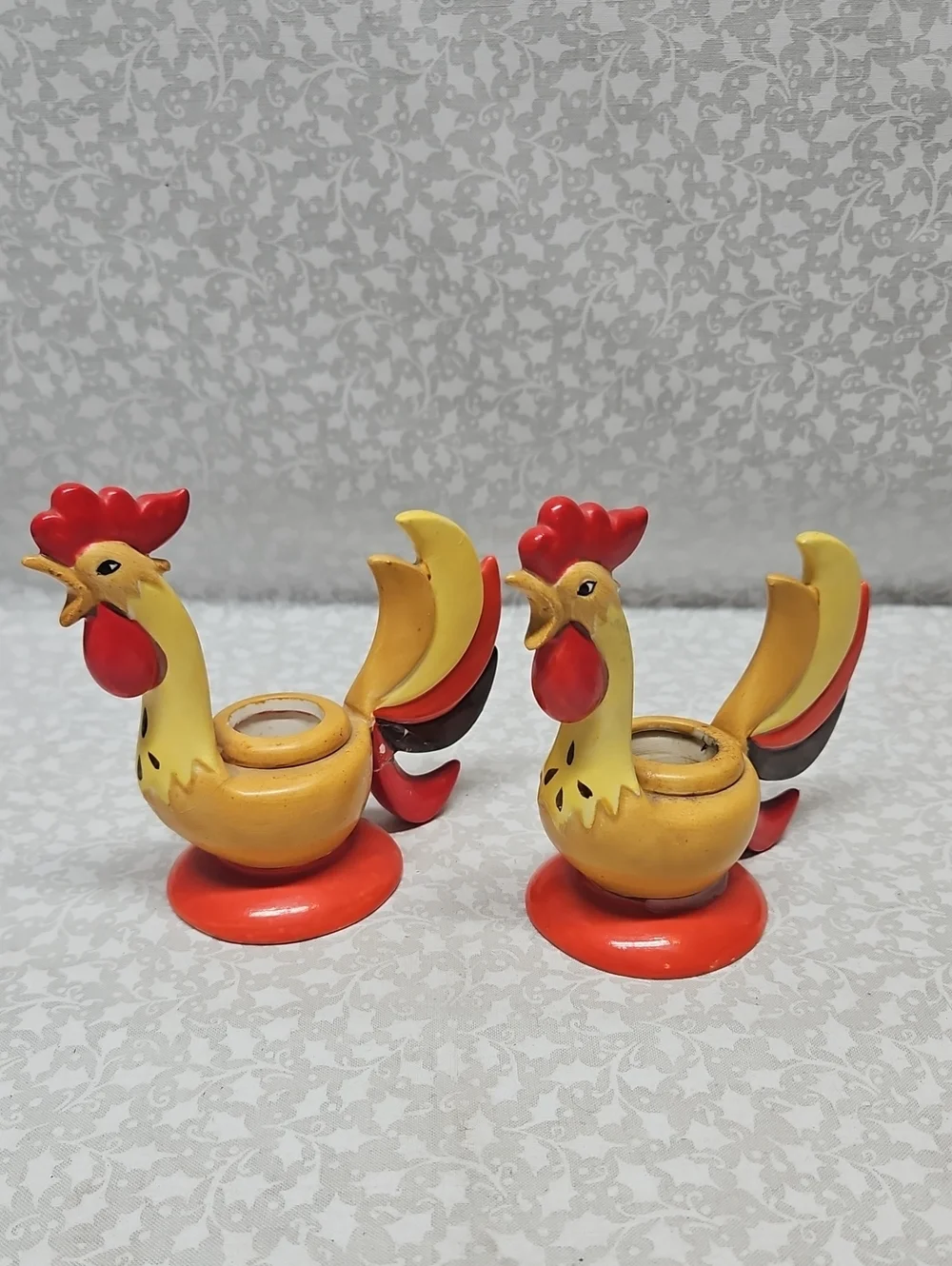 1960 Holt Howard Rooster Candlestick Holders Fall Thanksgiving Japan